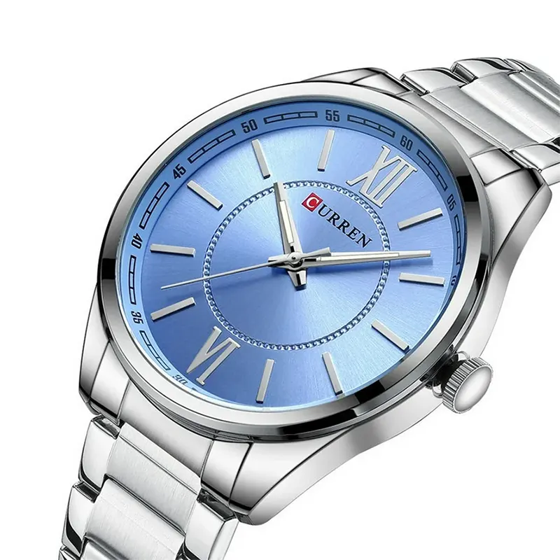 Curren Quartz Ice Blue Dial Silver-tone Men's Watch- 8423